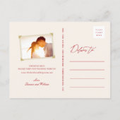 赤いダブル幸せパター中国のンの日付を保存 案内ポストカード (裏面)