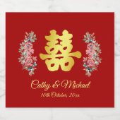 赤いダブル幸せ中国のフローラ結婚ズ スパークリングワインラベル (シングルラベル)