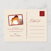 赤いダブル幸せ中国の結婚式の日付を保存 案内ポストカード (裏面)