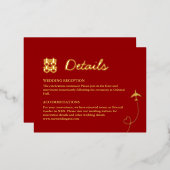 赤いダブル幸福の目的地の結婚式詳細 箔招待状ポストカード (正面/裏面)