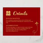 赤いダブル幸福の目的地の結婚式詳細 箔招待状ポストカード (正面)
