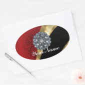 赤いダマスクと金ゴールド 楕円形シール (封筒)