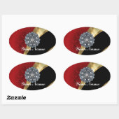 赤いダマスクと金ゴールド 楕円形シール (シート)