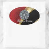 赤いダマスクと金ゴールド 楕円形シール (バッグ)