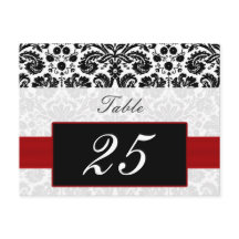 赤いダマスクのテーブル番号はがき