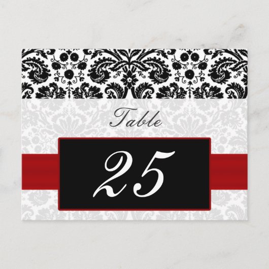 赤いダマスクのテーブル番号はがき ポストカード (正面)