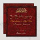 赤いダマスクのムスリム結婚式 招待状 (正面/裏面)