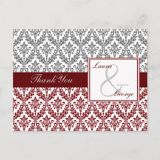 赤いダマスクウェディングありがとう ポストカード (正面)