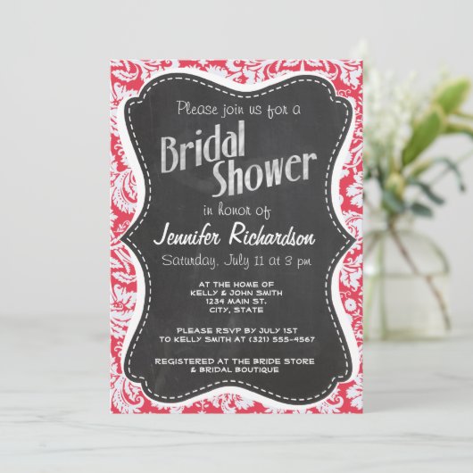 赤いダマスクパターン;ヴィンテージシャルボード 招待状 (スタンド正面)