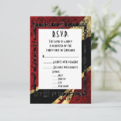赤いダマスクフォーマルブラックと結婚金ゴールドのR.S.V.P 出欠カード (スタンド正面)