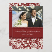 赤いダマスク写真の落書き発表カード 案内状 (正面/裏面)