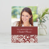 赤いダマスク写真ブライダルシャワー招待カード 招待状 (スタンド正面)