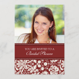 赤いダマスク写真ブライダルシャワー招待カード 招待状