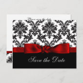 赤いダマスク日付を保存 案内ポストカード (正面/裏面)