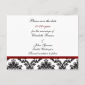 赤いダマスク日付を保存 案内ポストカード (裏面)