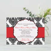 赤いダマスク柄のウェディングシャワー・エンゲージメント招待状 招待状 (スタンド正面)