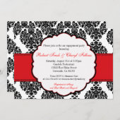 赤いダマスク柄のウェディングシャワー・エンゲージメント招待状 招待状 (正面/裏面)