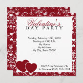 赤いダマスク織のバレンタインデーの招待状 招待状 (正面/裏面)