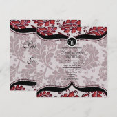 赤いダマスク織のペイズリーの結婚式の招待 招待状 (正面/裏面)