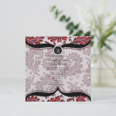 赤いダマスク織のペイズリーの結婚式の招待 招待状 (スタンド正面)