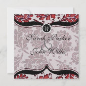 赤いダマスク織のペイズリーの結婚式の招待 招待状 (裏面)