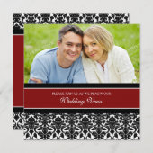 赤いダマスク織の写真の結婚式誓約の更新の招待状 招待状 (正面/裏面)