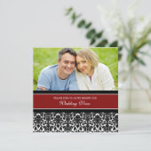 赤いダマスク織の写真の結婚式誓約の更新の招待状 招待状 (スタンド正面)