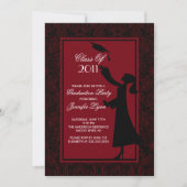 赤いダマスク織の卒業の招待状のシルエットの卒業生 招待状 (正面)
