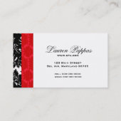 赤いダマスク織の名札が付いている白黒ダマスク織 名刺 (裏面)