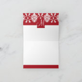 赤いダマスク織の新婚者の写真の初めてのクリスマスカード シーズンカード (内部)