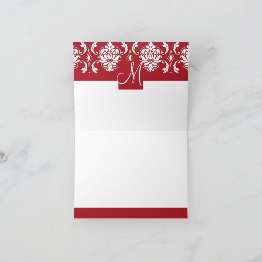 赤いダマスク織の新婚者の写真の初めてのクリスマスカード シーズンカード (内部)