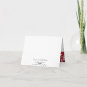 赤いダマスク織の新婚者の写真の初めてのクリスマスカード シーズンカード (裏面)