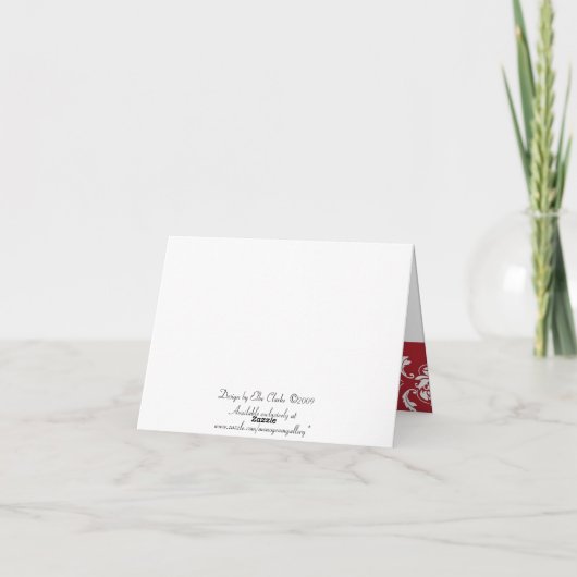 赤いダマスク織の新婚者の写真の初めてのクリスマスカード シーズンカード (裏面)