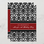 赤いダマスク織の第18バースデーパーティ招待状 招待状 (正面/裏面)