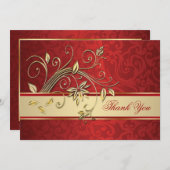 赤いダマスク織の金花は感謝していしています サンキューカード (正面/裏面)