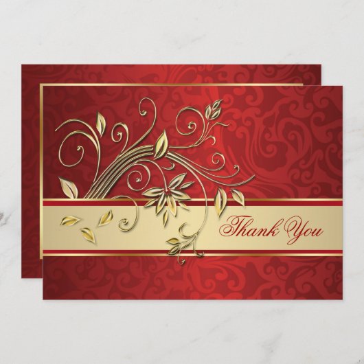 赤いダマスク織の金花は感謝していしています サンキューカード (正面/裏面)