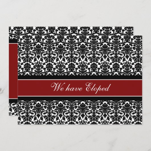 赤いダマスク織の駆け落ちの発表カード 案内状 (正面/裏面)