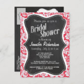 赤いダマスク織パターン; ヴィンテージの黒板 インビテーションポストカード (正面/裏面)