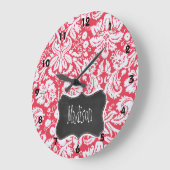 赤いダマスク織パターン; ヴィンテージの黒板 ラージ壁時計 (傾斜)