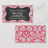 赤いダマスク織パターン; ヴィンテージの黒板 名刺 (正面/裏面)