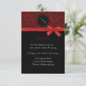 赤いダマスク＆赤いリボン - 披露宴 招待状 (スタンド正面)