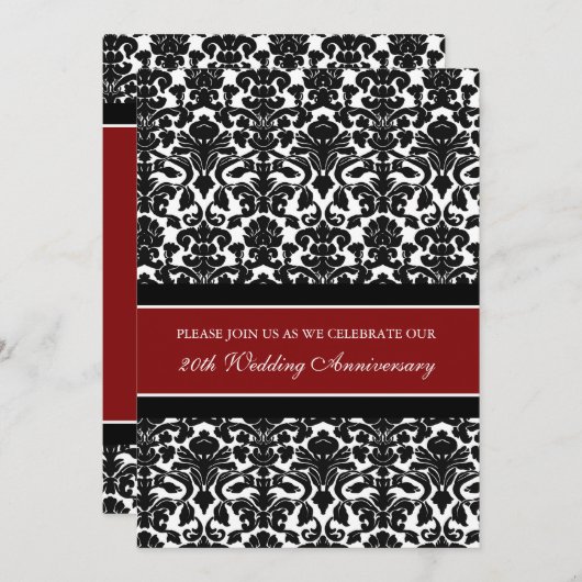赤いダマスク 20周年パーティー招待状 招待状 (正面/裏面)