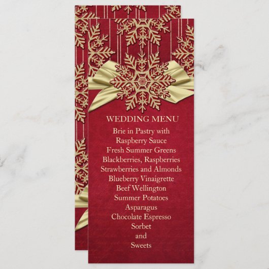 赤いダマスコスノーフレーク金ゴールド結婚リボンのメニュー メニュー (正面/裏面)