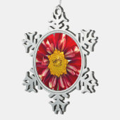 赤いダリア花のクリスマスオーナメント スノーフレークピューターオーナメント (右)