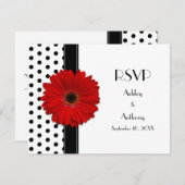 赤いダリア ブラック ホワイト ポルカドット 結婚式 返信 (正面/裏面)