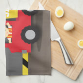 赤いダンプトラックの建築の建築者の男の子 キッチンタオル (四つ折り)