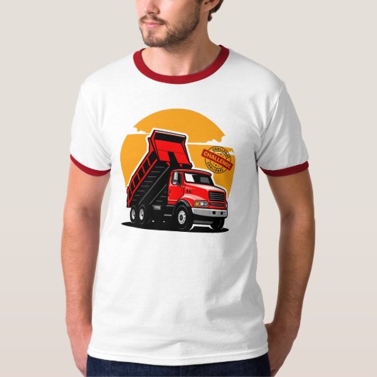 赤いダンプトラック建設チャレンジベクター Tシャツ (正面)