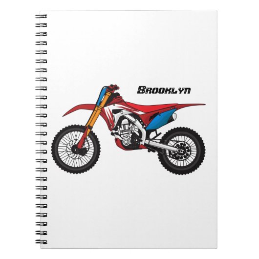 赤いダートバイクのバイク ノートブック (正面)
