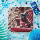 赤いチェアフランスのにクリスマスのブルドッグ ペーパープレート (パーティー)