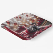 赤いチェアフランスのにクリスマスのブルドッグ ペーパープレート (傾斜あり)